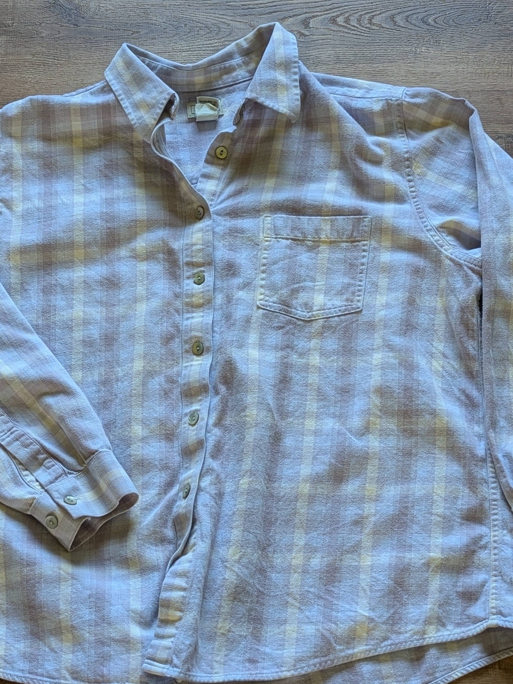 L.L. Bean Women’s Pale Lavender and Cream Plaid Button-Down Shirt
